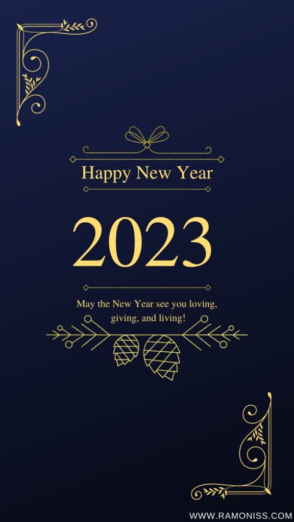 Happy new year 2023 diary and mobile wallpaper in yellow font, on the beautiful design and blue background.