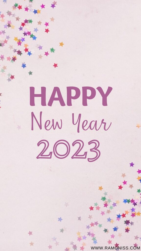 Happy new year 2023 diary and mobile wallpaper in colored font, on beautiful colorful stars background template.