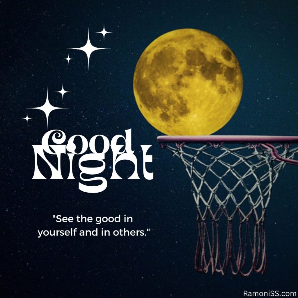 Moon and stars in the sky, and basketball basket good night images download for whatsapp