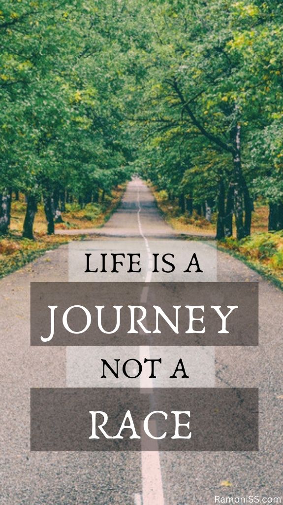 Life is a journey, not a race, forest road background image.