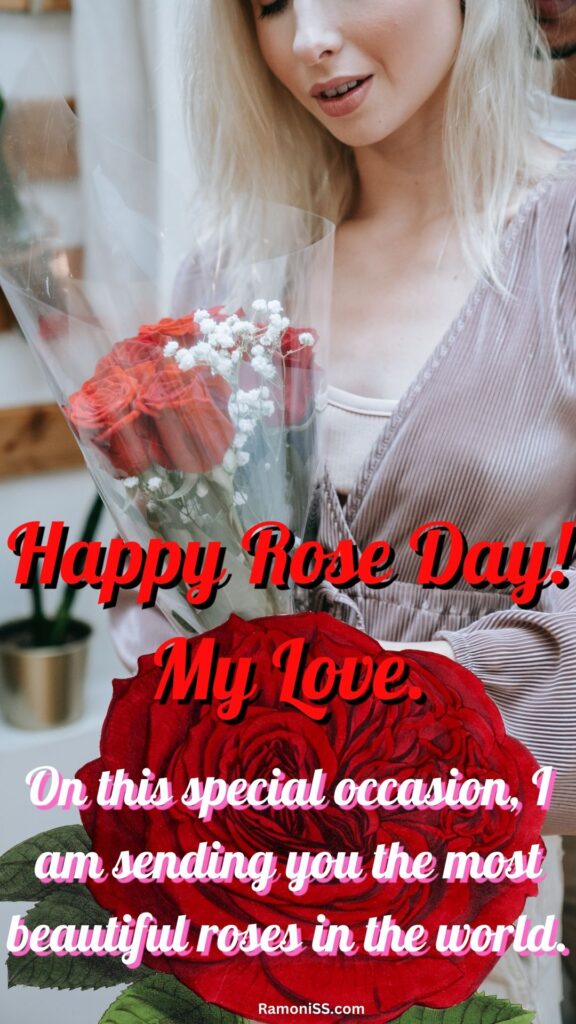 In the photo, a beautiful girl is standing wearing a hot dress and holding a bouquet of roses in her hand.
