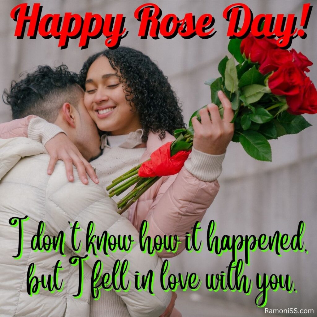 Boy hugging girl rose day wish image