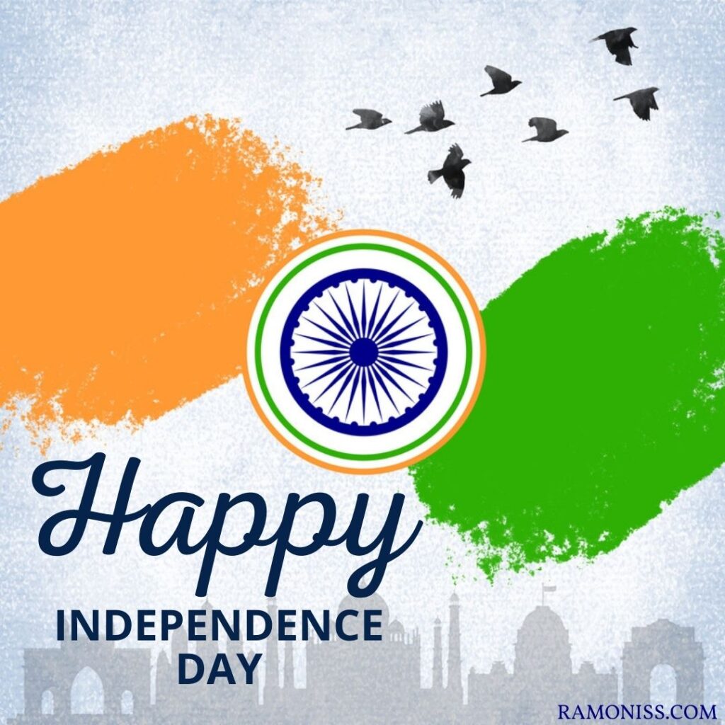 Happy independence day images with indian tricolor flag, and birds flying in the sky.