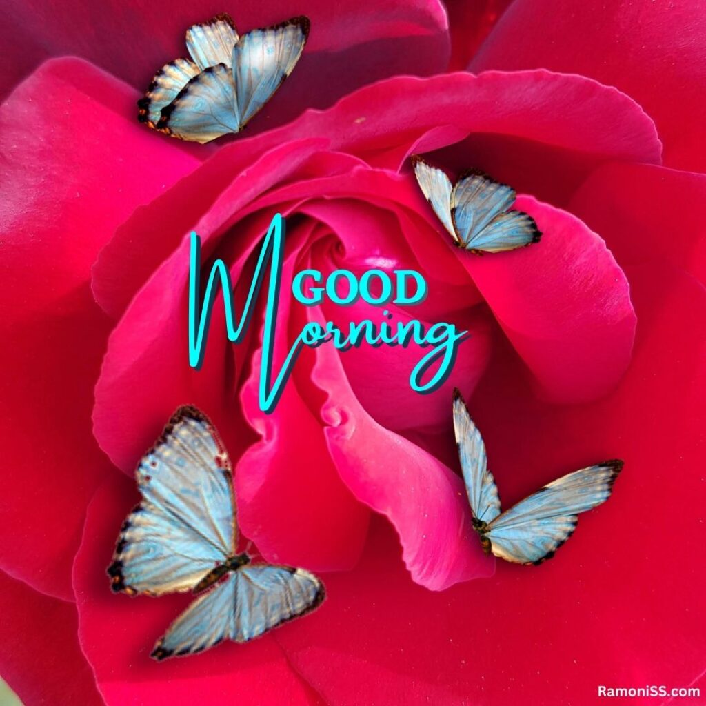 Red rose and butterfly good morning status photo