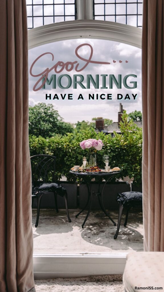 In the morning, a table and two chairs decorated with bouquets of flowers and breakfast are kept outside the gate of the house.