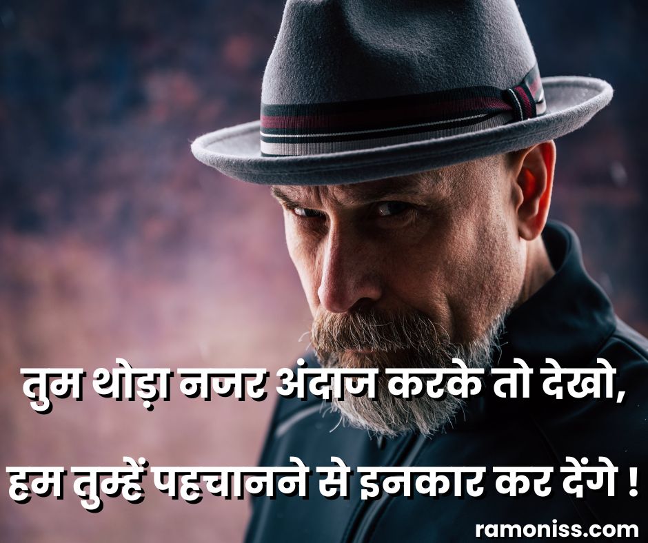 Man wearing gray hat and zip up jacket royal attitude status in hindi image