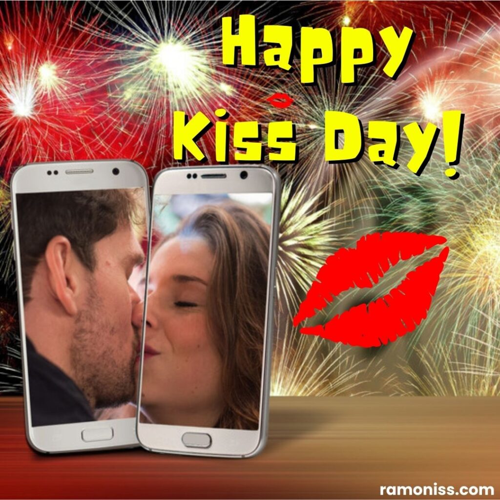 Cute couple kissing on video call valentine's kiss day images