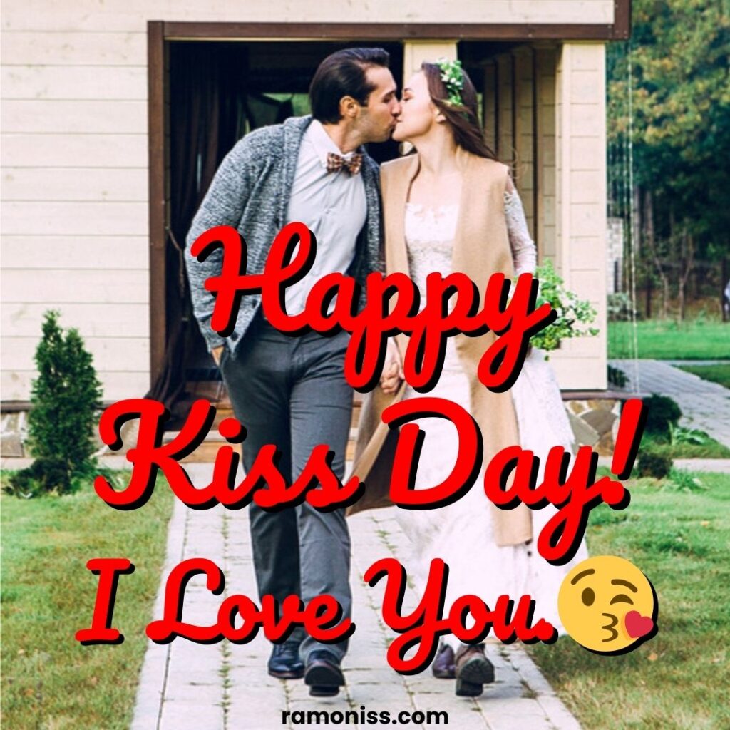 Girl in white gown and boy in sweater are kissing each other valentine's couple kiss day images