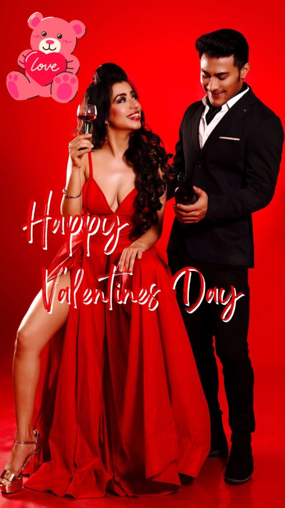 A boy in black suit and a girl in red dress romantic valentines day images