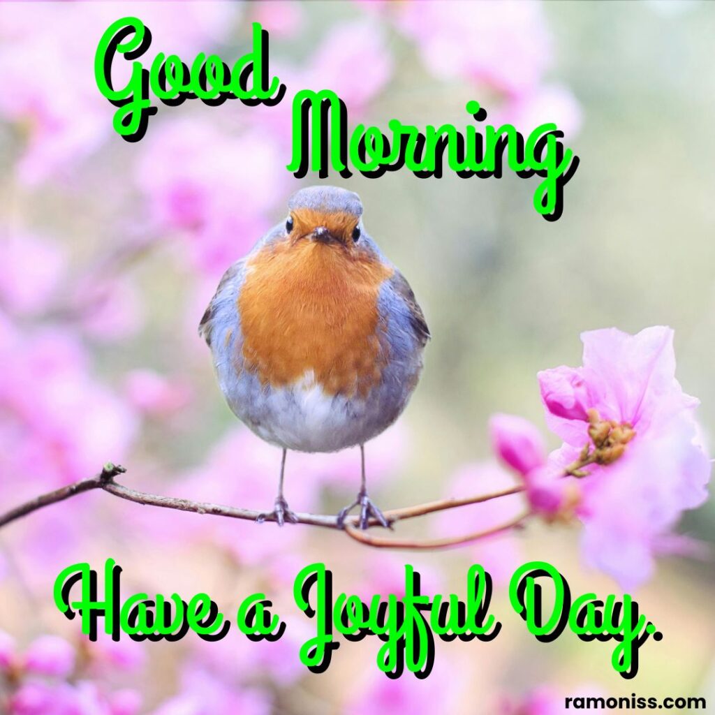 Beautiful bird is sitting on a flowering branch good morning flowers.