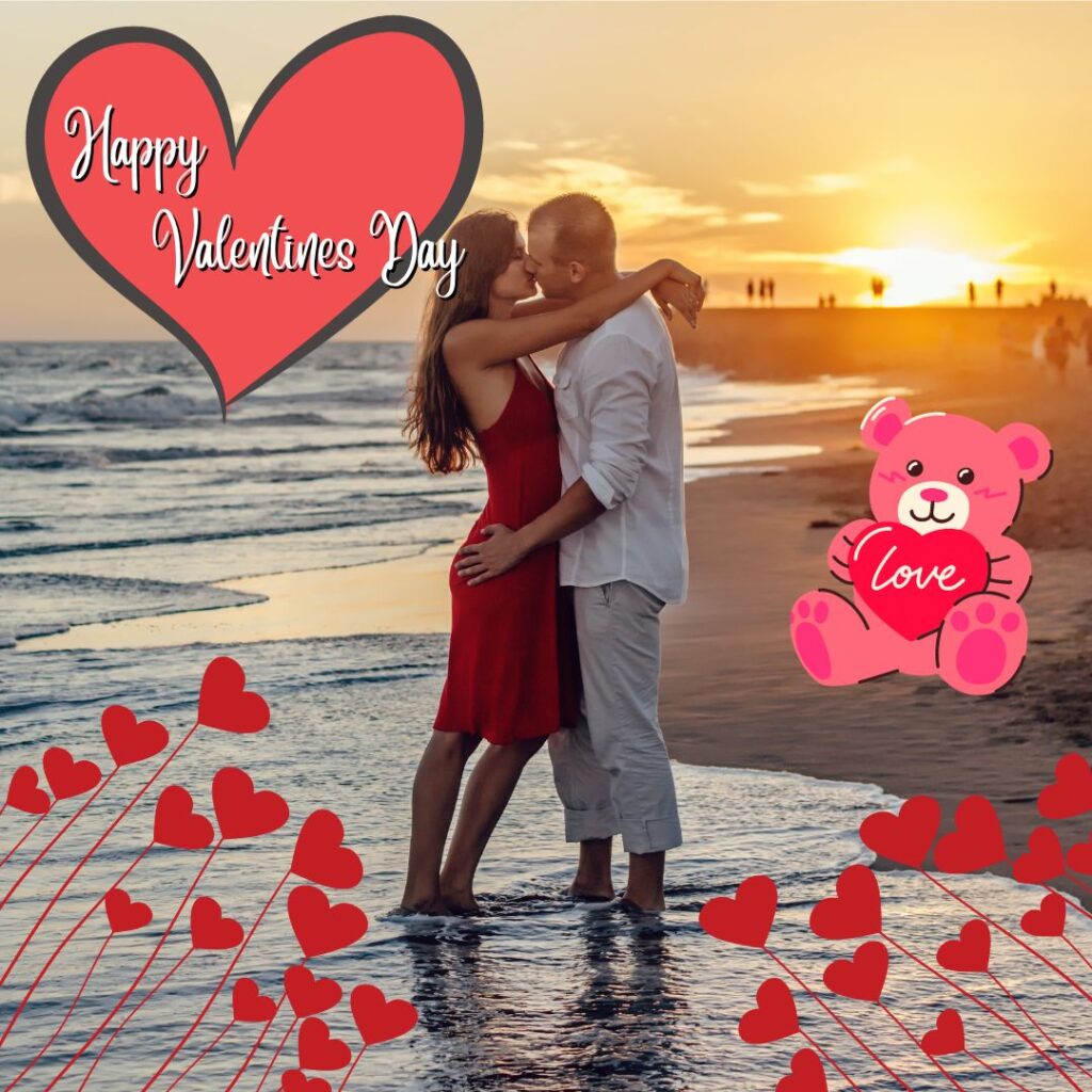 Couple kissing on the beach during golden hour romantic valentines day image