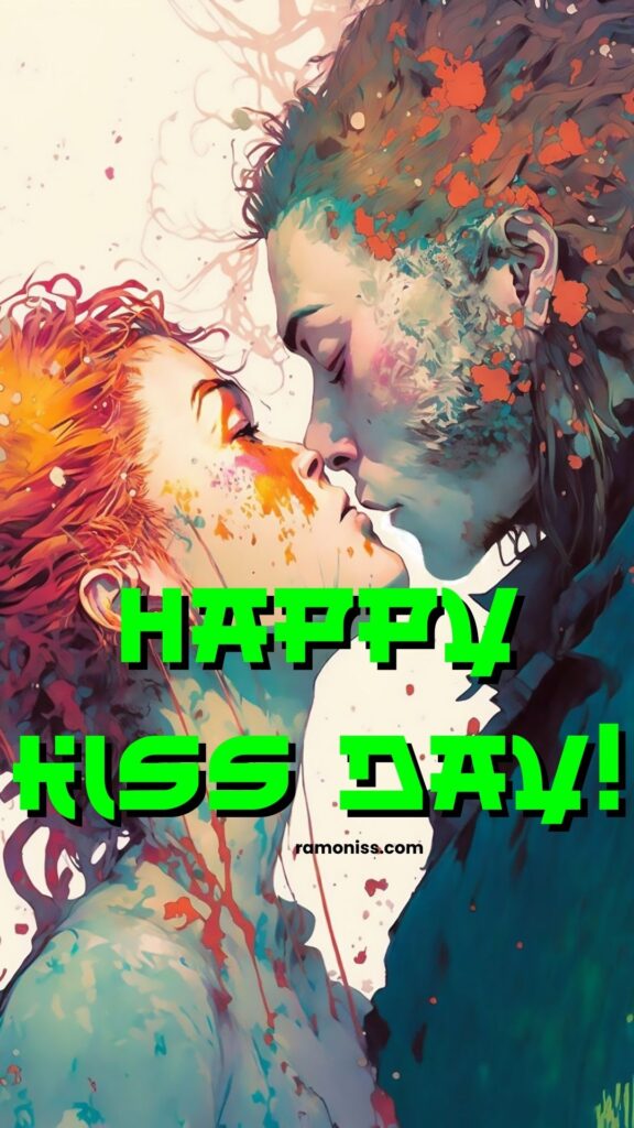 Cute couple colorful painting happy kiss day images