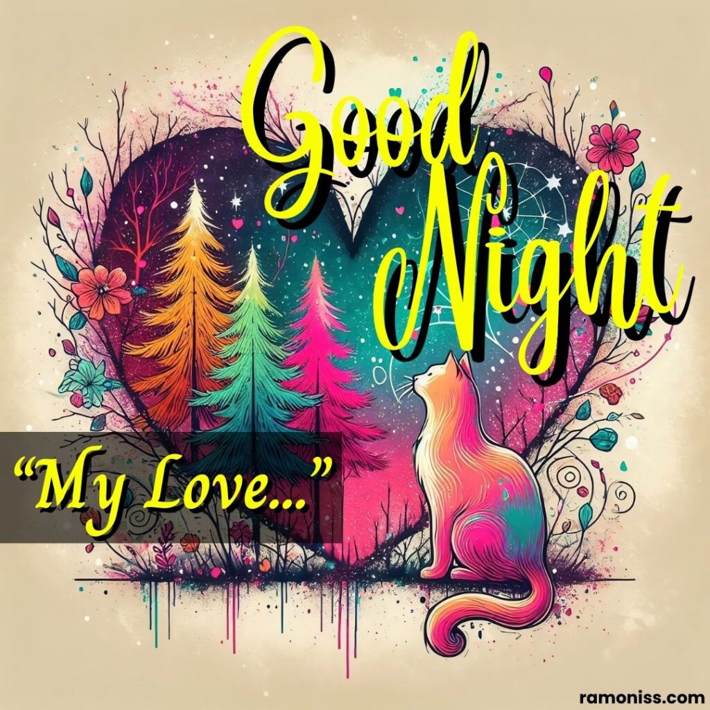 Ai generated colourful cat heart christmas tree and stars love sweet dreams good night images
