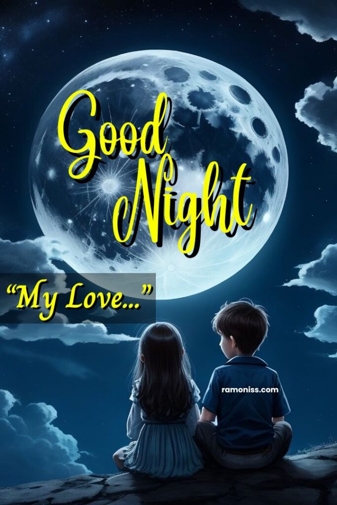 Ai generated loving couple of girl and boy sitting on the rock looking at the moon love sweet dreams good night images.