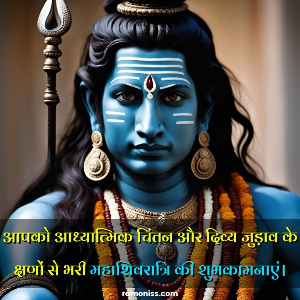 Blue colour ai image of lord shiva, maha shivratri wishes quotes and hardik shubhkamnaye in hindi image.