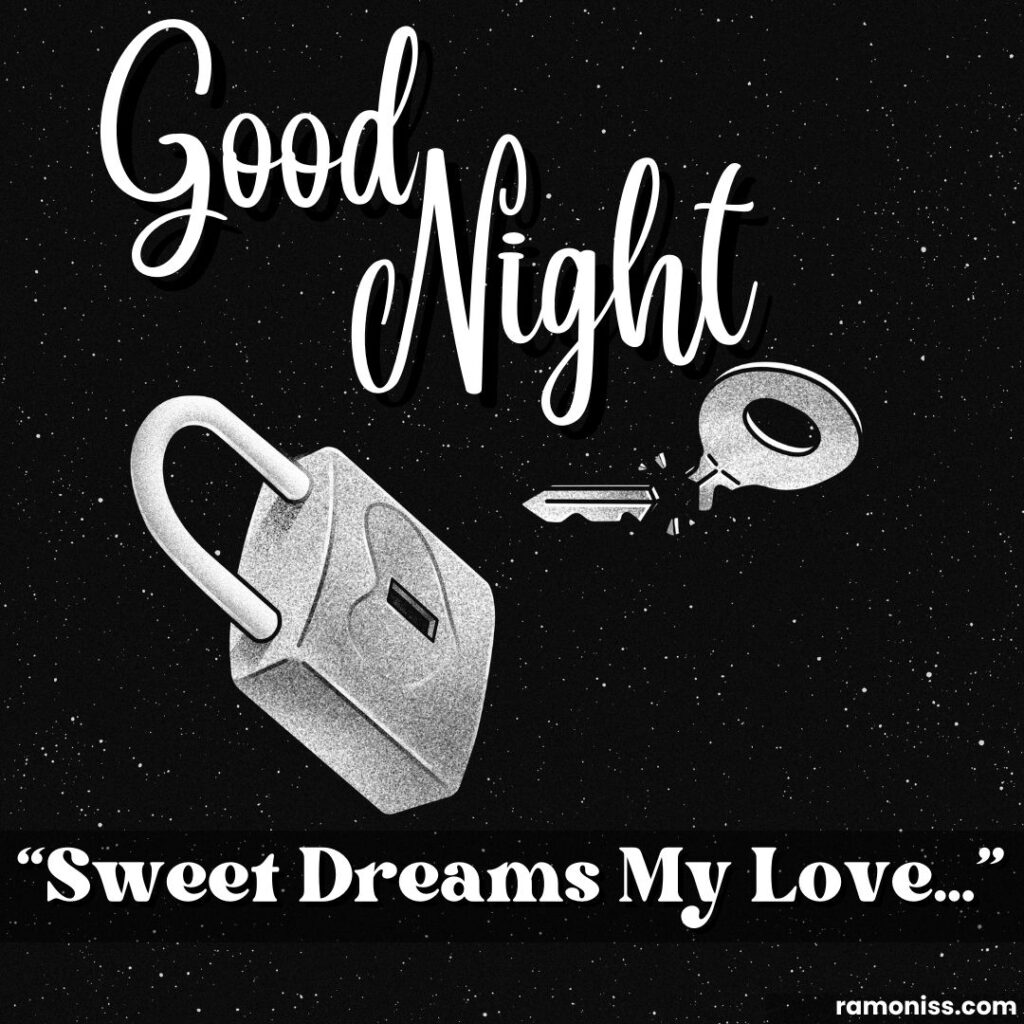 Broken key and heart lock and stars in the sky good night images with love.