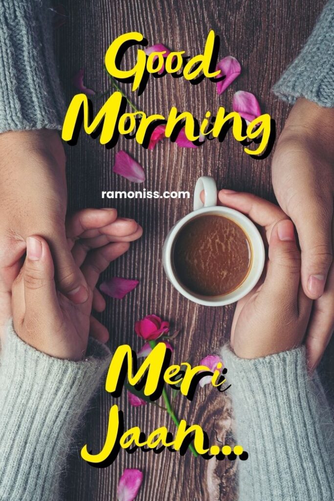 Girlfriend and boyfriend holding cup coffee hands on the wooden table good morning love images for girlfriend.