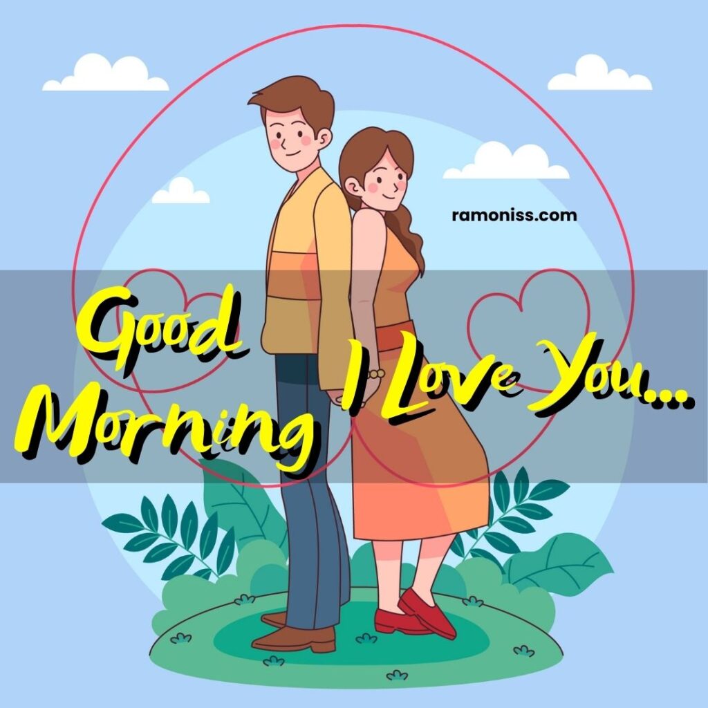 Hand-drawn painting red thread and love couple with beautiful background good morning love images