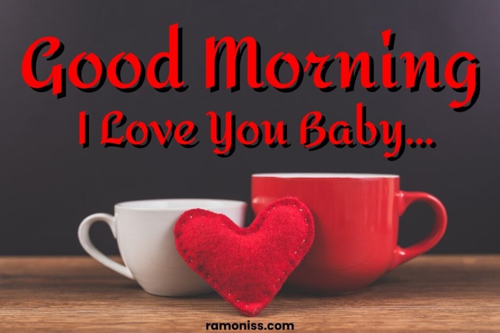 Red and white two coffee cup and heart shape object placed on the table good morning love images for girlfriend.