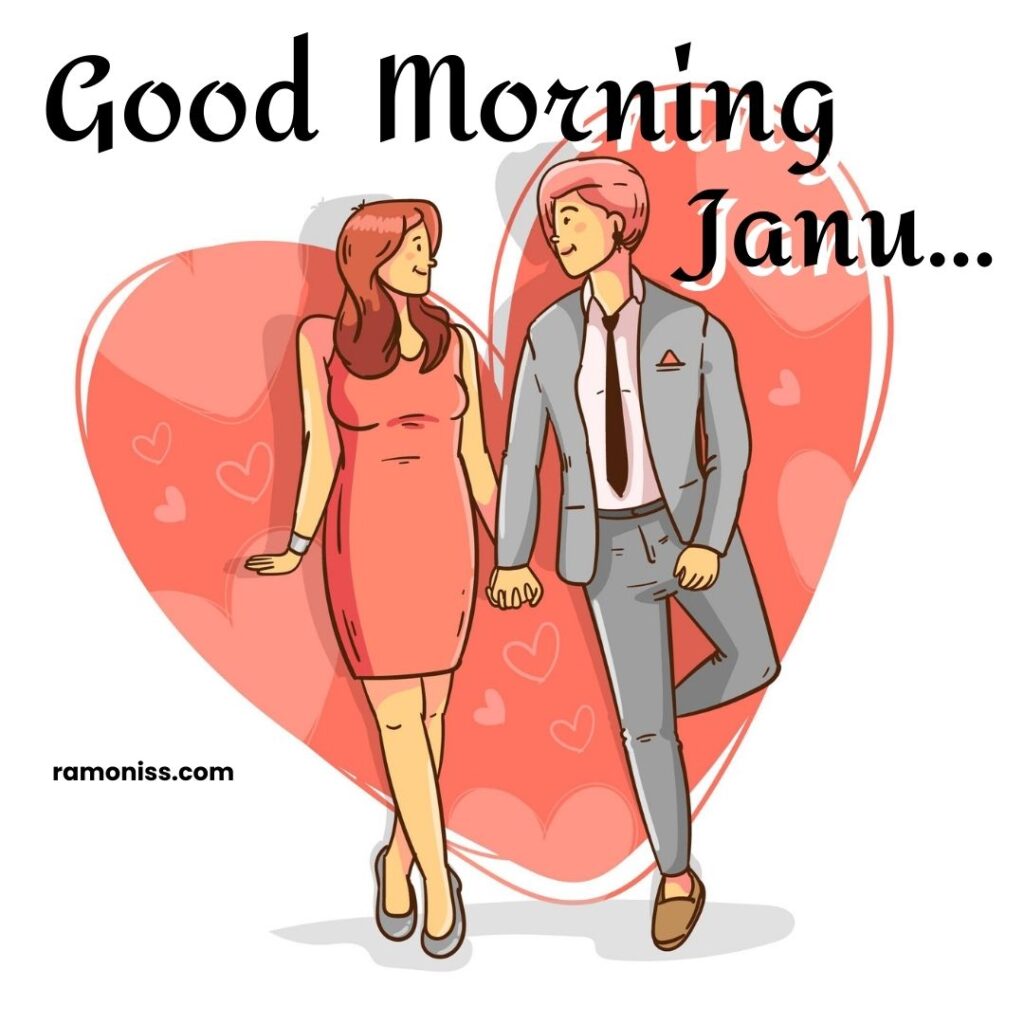 Young loving couple stand in front of heart shape good morning love image for my love.