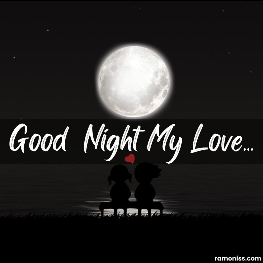 Loving couple of girl and boy sitting on the bench and seeing moon at night good night my love photo.