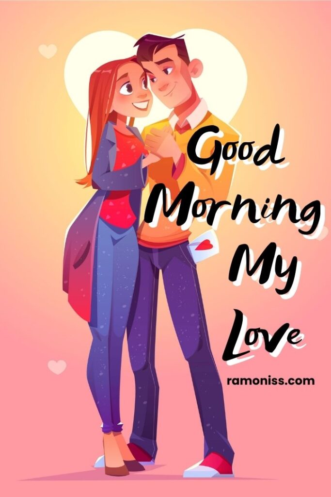 Romantic cartoon couple good morning love image.