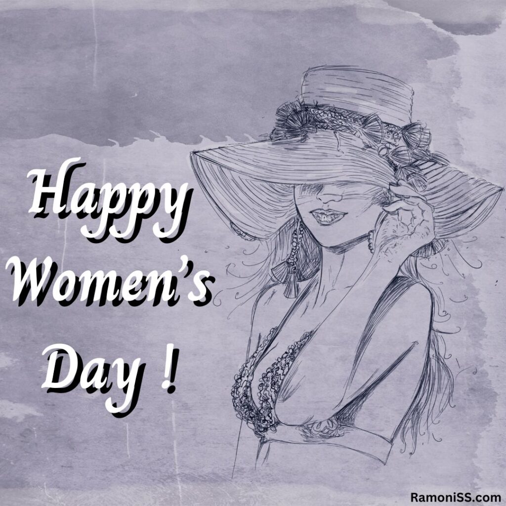 A sketch made in pencil of a woman posing in a stylish style wearing a hat happy women's day drawing pictures.