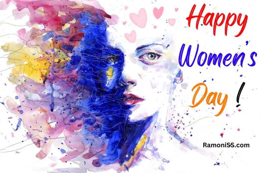 Painting of a woman face made with beautiful colours easy happy women's day special drawing images.