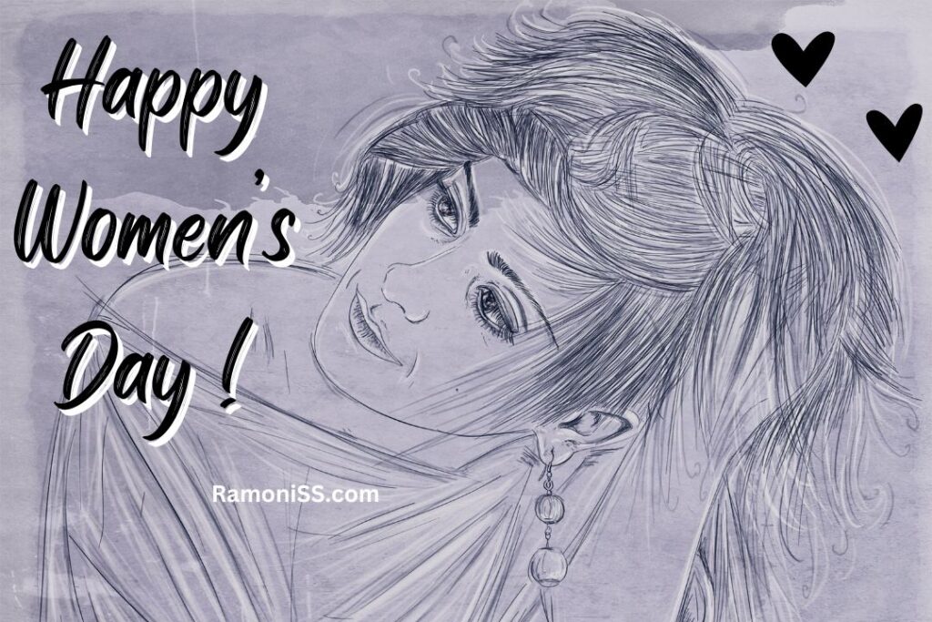 Pencil sketch of a girl caressing her hair happy women's day drawing pic.