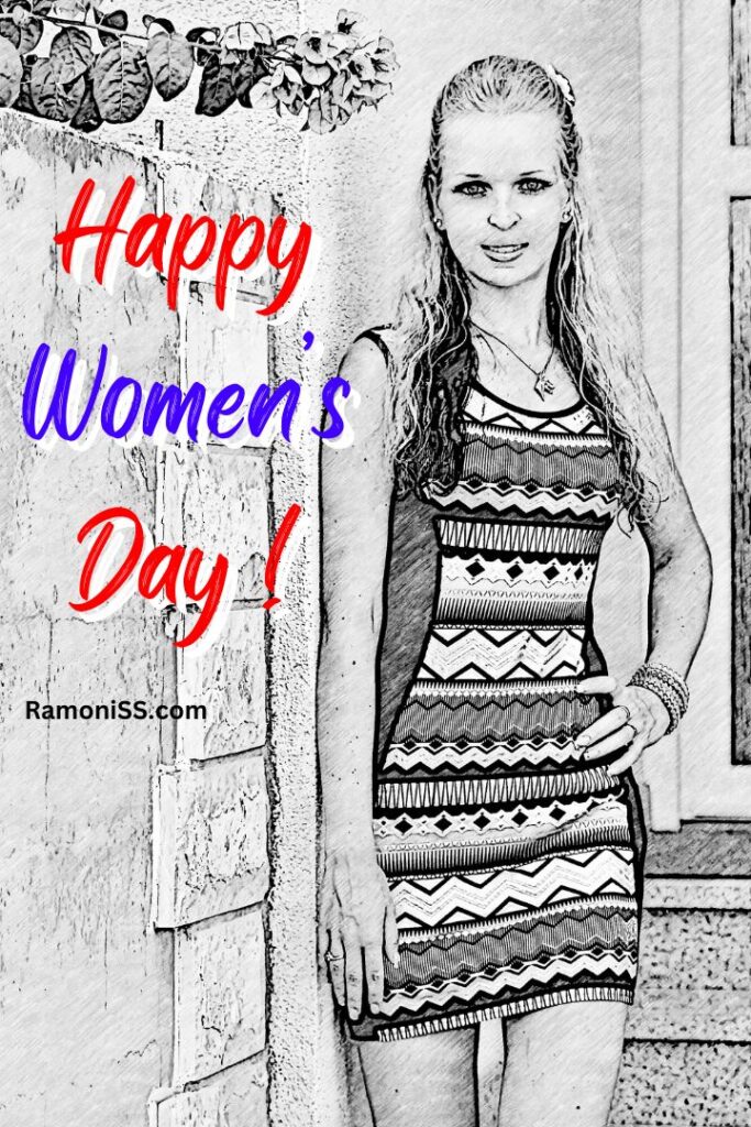 Pencil sketch of a girl wearing a beautiful short dress easy happy women's day drawing picture.