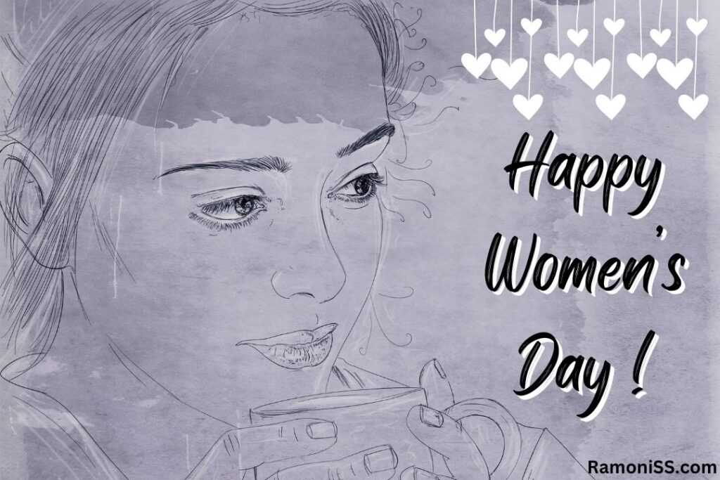 Pencil sketch of a woman drinking tea happy women's day drawing picture.