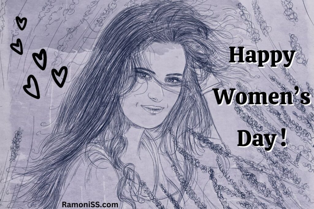 Pencil sketch of a woman girl smiling international women's day drawing images.
