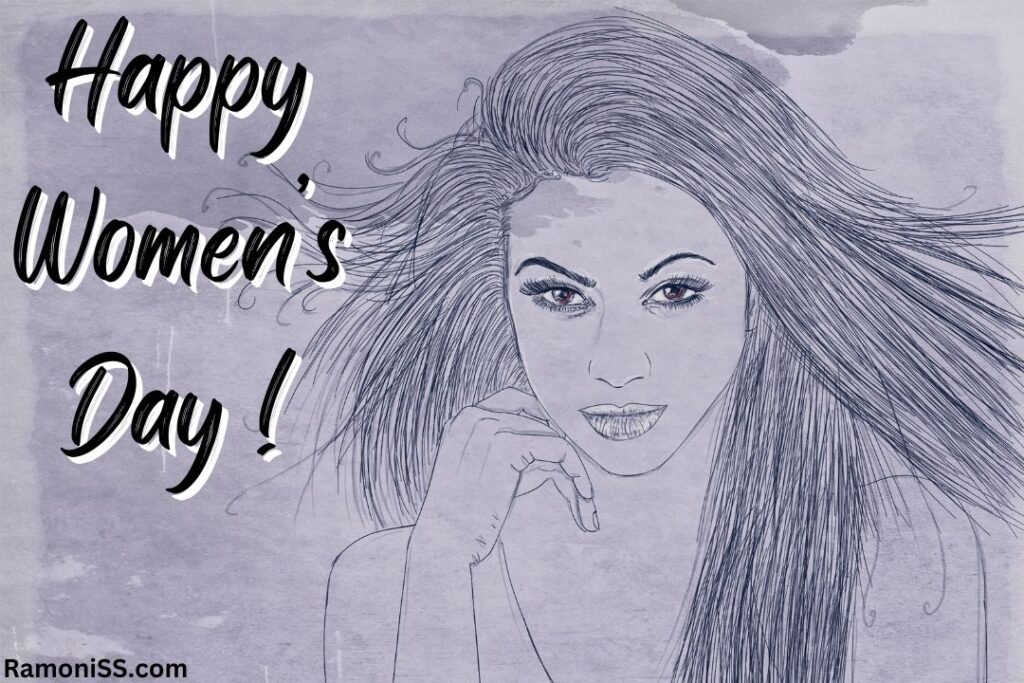 Pencil sketch of beautiful woman easy happy women's day drawing photo.