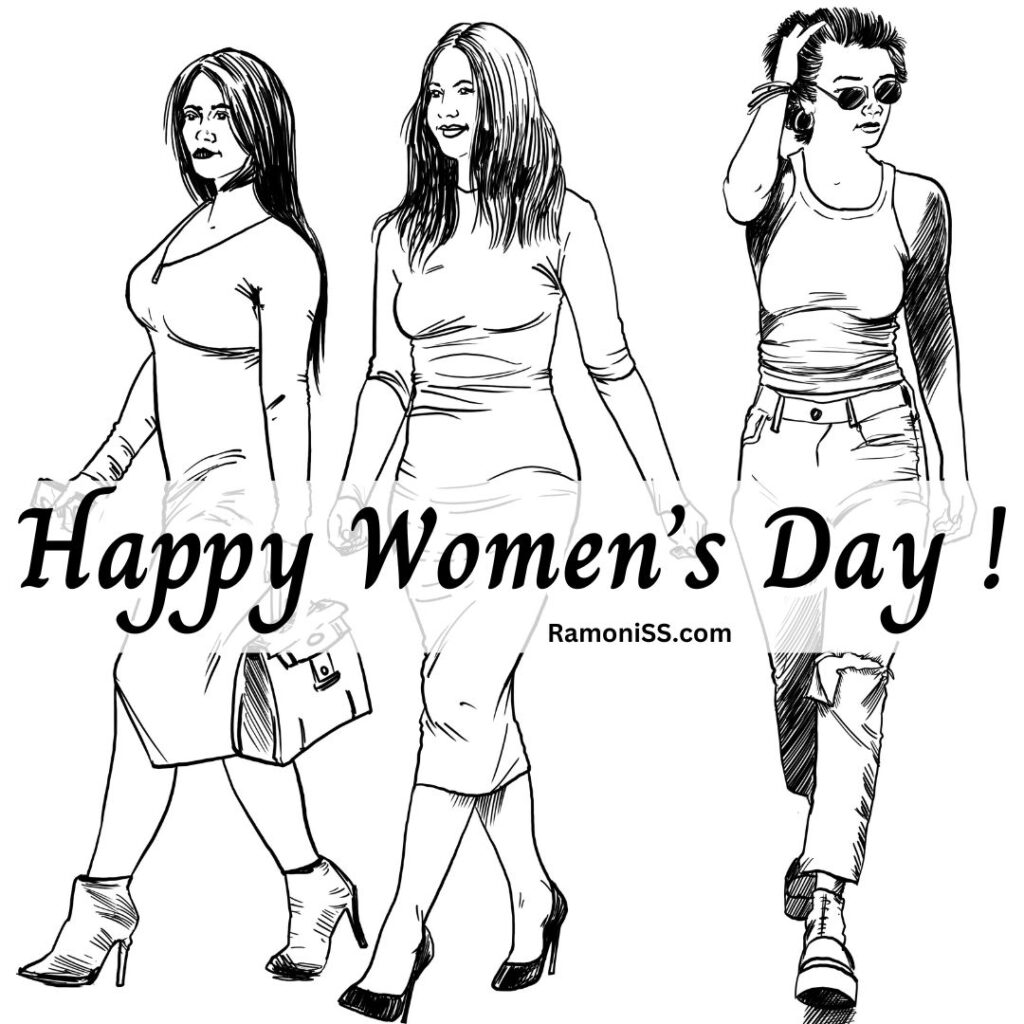 Walk pose pencil sketch of three women easy women's day drawing pic.