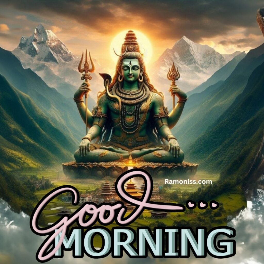 Ai generated lord shiva sitting middle of mountains good morning image