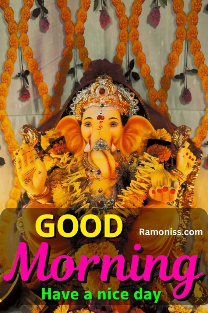 Beautiful statue of lord ganesha inside the pandal, good morning hindu god images