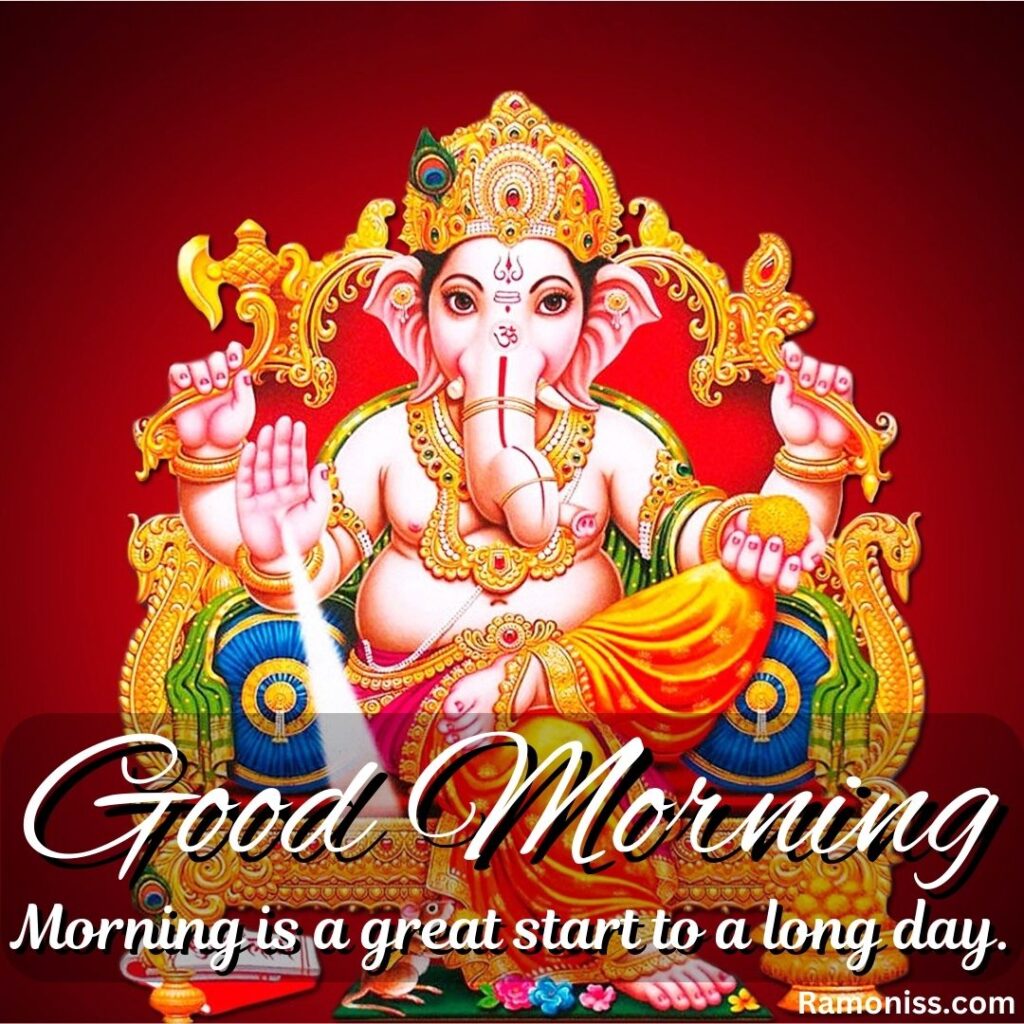 Beautiful statue of lord ganesha sitting on the throne good morning god bless your day images in hindi