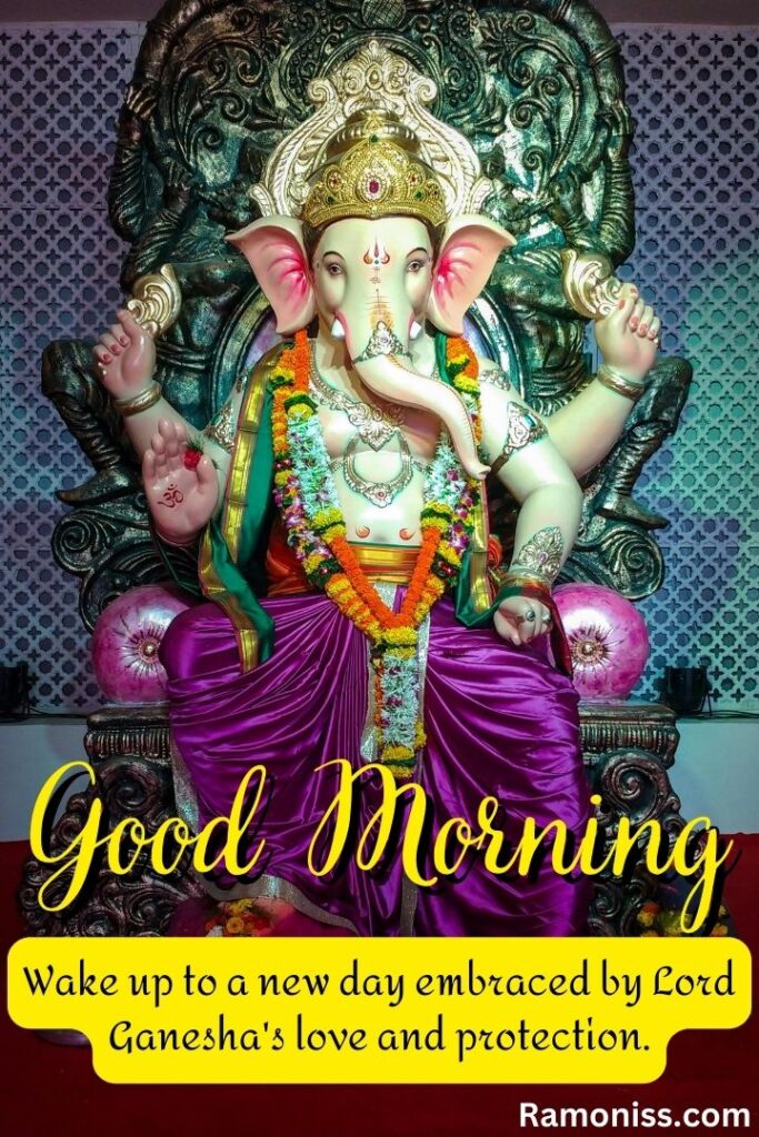 Lord ganesha statue and good morning wishes are written in this good morning god images.