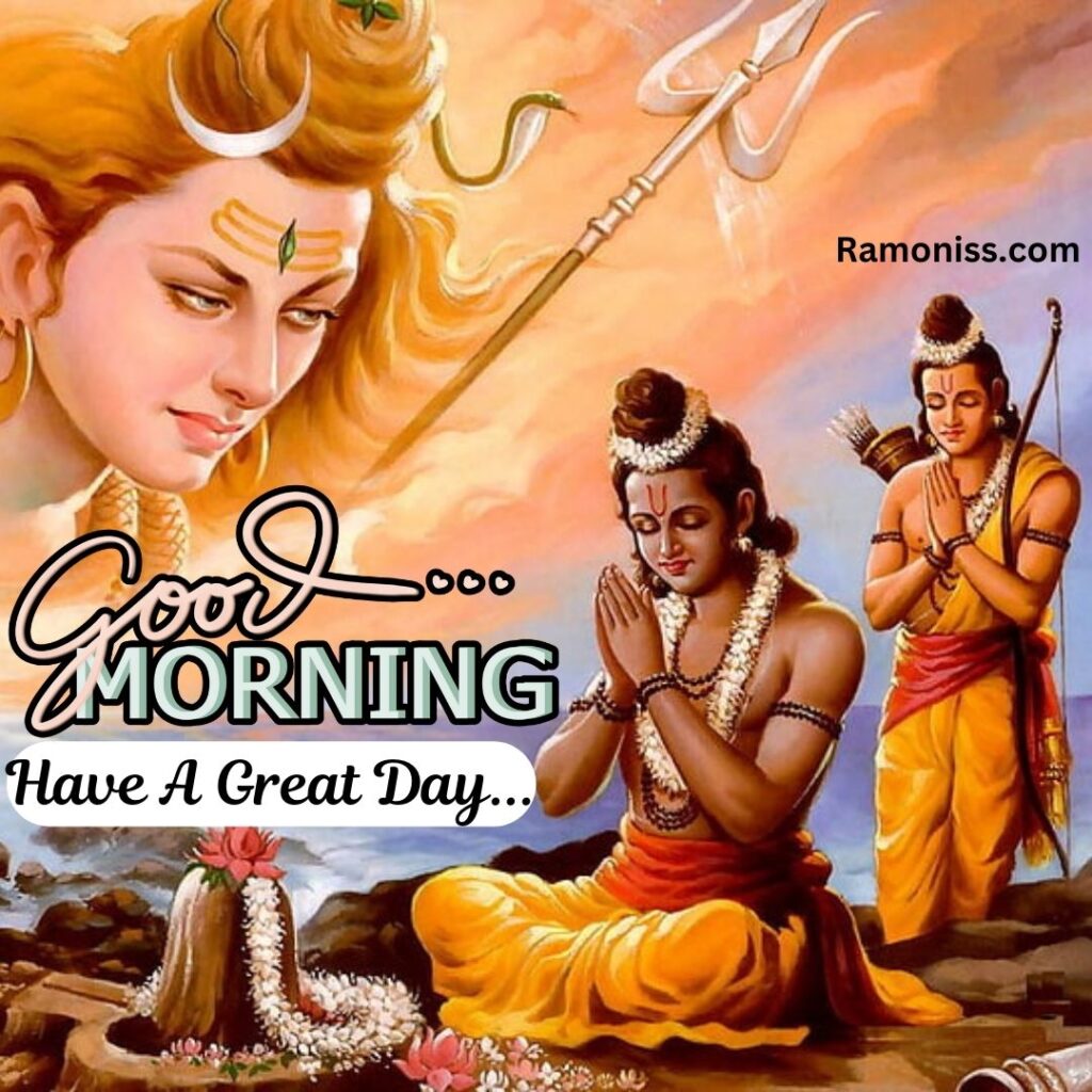Lord ram lakshman worshipping lord shiva on the seashore good morning god images