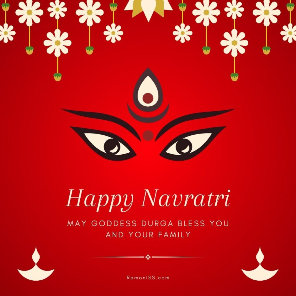 Maa durga beautiful black eyes on the red background happy navratri hd images.