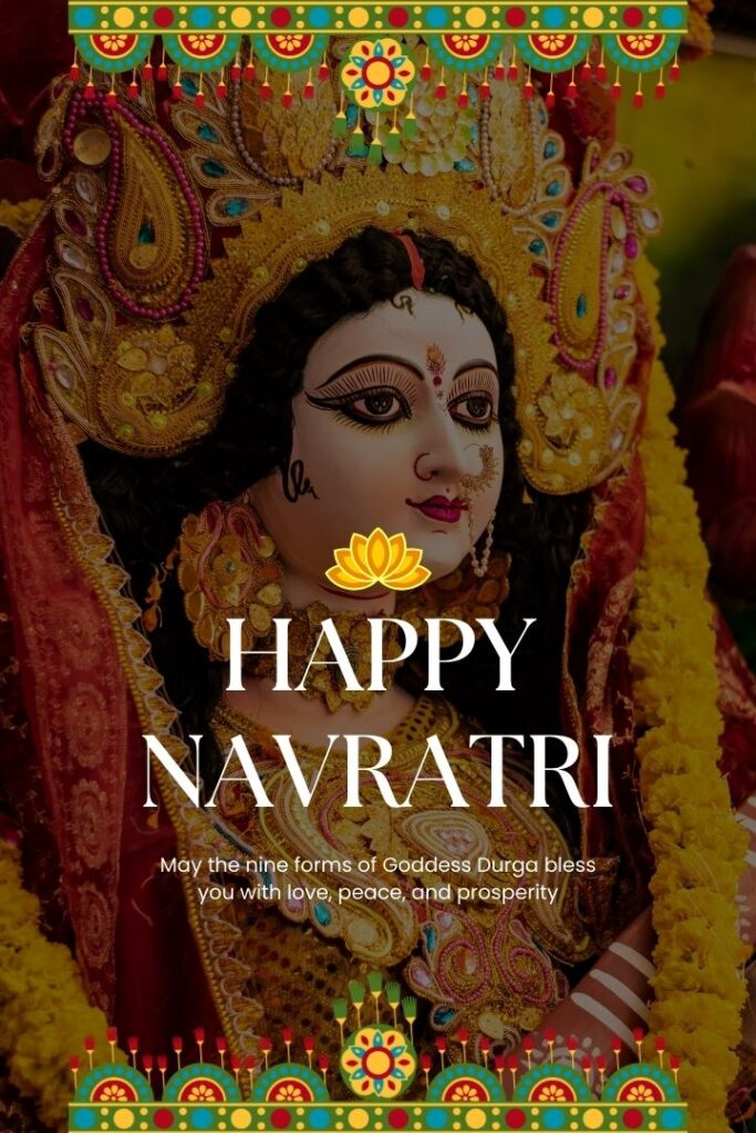 The statue of maa durga is decorated with flowers and ornaments happy navratri pic.